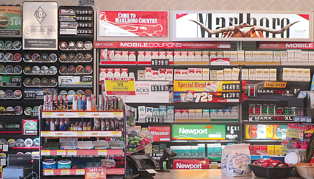 Cigarette power wall in retail store
