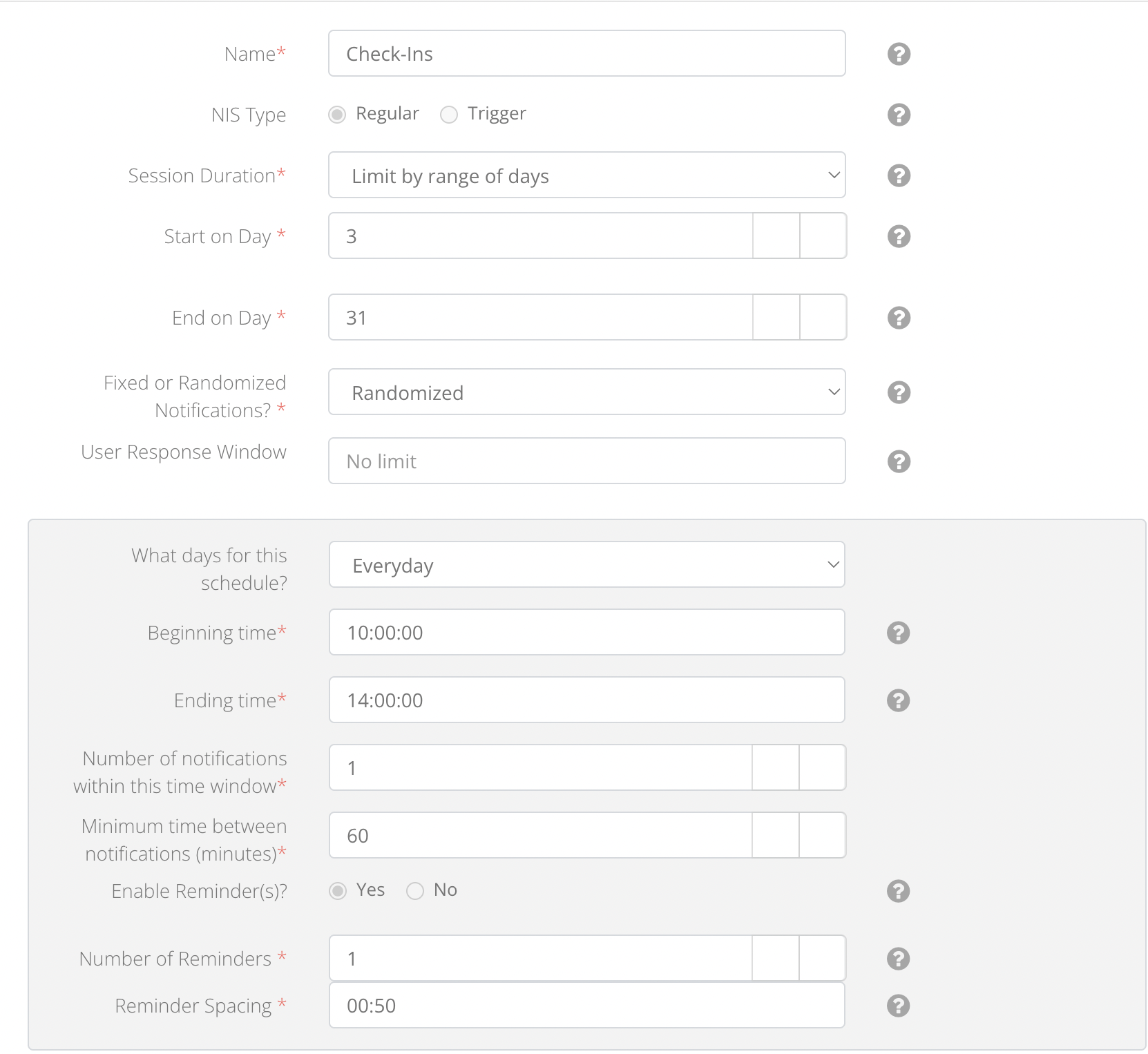 Lifedata survey setup